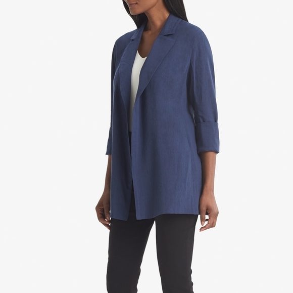 MM Lafleur Blue Linen Viscose Blend Open Front Imogen Jacket Lagenlook Layering - Picture 1 of 11